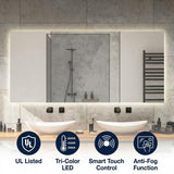 Nora Rectangular Frameless Anti-Fog Aluminum Back-lit Tri-color LED Bathroom Vanity Mirror with Smart Touch Control White / 48 x 22 – ICONS