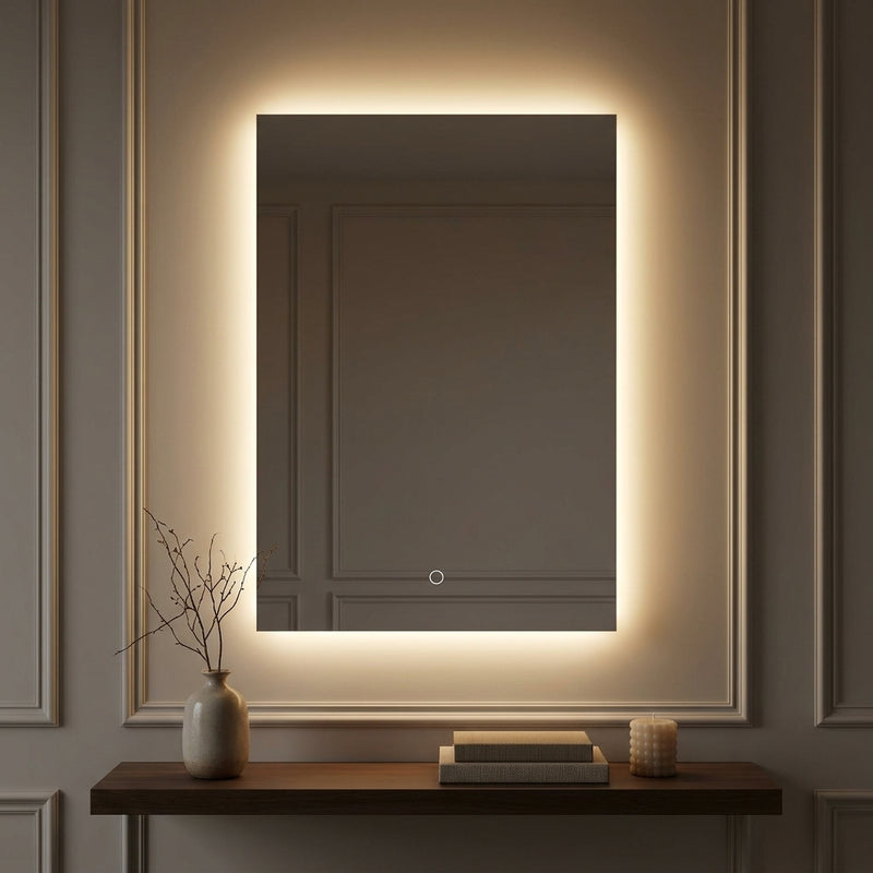 Nora Rectangular Frameless Anti-Fog Aluminum Back-lit Tri-color LED Bathroom Vanity Mirror with Smart Touch Control White / 38 x 26 – AI-ON
