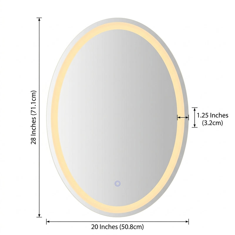 Dane 27 Round Frameless Anti-Fog Aluminum Front/Back-lit Tri-color LED Bathroom Vanity Mirror with Smart Touch Control White / 20" x 28" – DIM