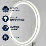 Dane 27 Round Frameless Anti-Fog Aluminum Front/Back-lit Tri-color LED Bathroom Vanity Mirror with Smart Touch Control White / 20" x 28" – ICONS