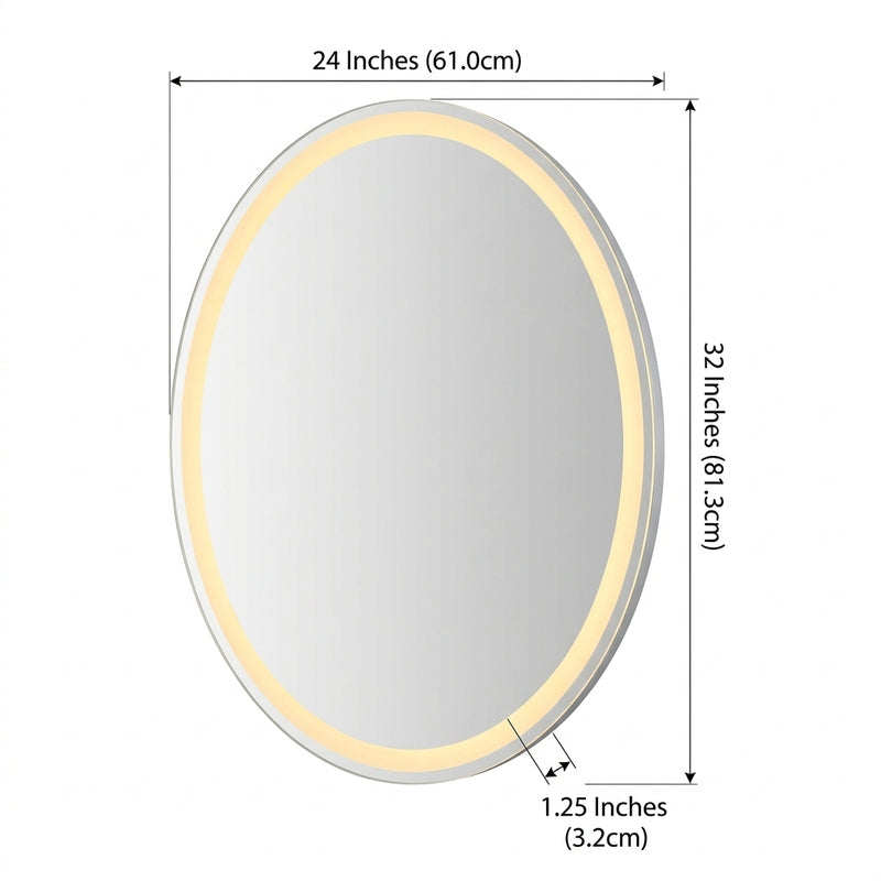 Dane 27 Round Frameless Anti-Fog Aluminum Front/Back-lit Tri-color LED Bathroom Vanity Mirror with Smart Touch Control White / 24" x 32" – DIM
