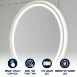 Dane 27 Round Frameless Anti-Fog Aluminum Front/Back-lit Tri-color LED Bathroom Vanity Mirror with Smart Touch Control White / 24" x 32" – ICONS