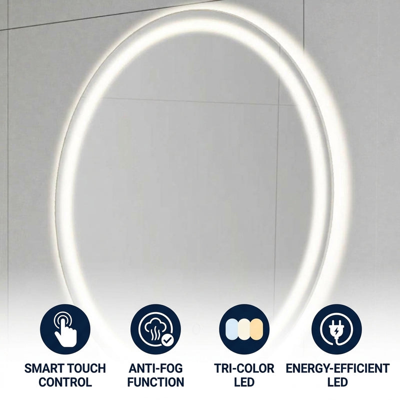 Dane 27 Round Frameless Anti-Fog Aluminum Front/Back-lit Tri-color LED Bathroom Vanity Mirror with Smart Touch Control White / 24" x 32" – ICONS