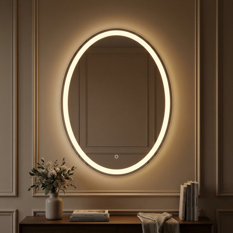Dane 27 Round Frameless Anti-Fog Aluminum Front/Back-lit Tri-color LED Bathroom Vanity Mirror with Smart Touch Control White / 28" x 36" – AI-ON