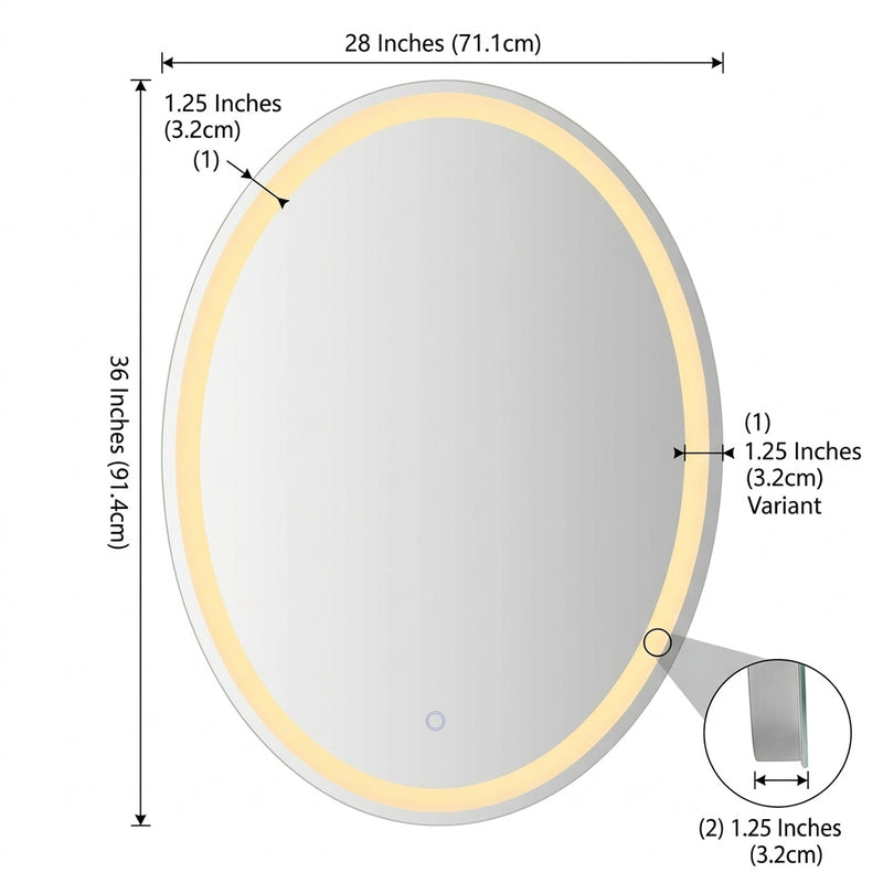 Dane 27 Round Frameless Anti-Fog Aluminum Front/Back-lit Tri-color LED Bathroom Vanity Mirror with Smart Touch Control White / 28" x 36" – DIM