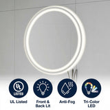 Dane 27 Round Frameless Anti-Fog Aluminum Front/Back-lit Tri-color LED Bathroom Vanity Mirror with Smart Touch Control White / 28" x 36" – ICONS