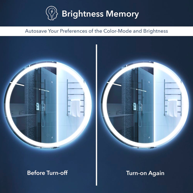 Dane 27 Round Frameless Anti-Fog Aluminum Front/Back-lit Tri-color LED Bathroom Vanity Mirror with Smart Touch Control