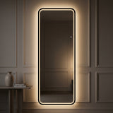 Tatum Crystal Lining Rectangle Metal Framed Antifog Front-Lit Tri-Color Wall Or Floor Full-Length Mirror with Smart Touch Black / 65" x 24" – AI-ON