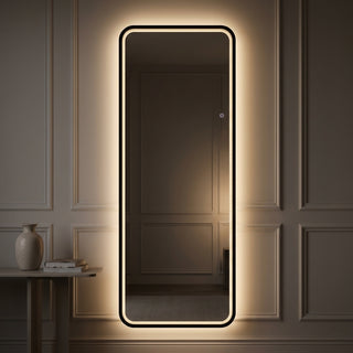Tatum Crystal Lining Rectangle Metal Framed Antifog Front-Lit Tri-Color Wall Or Floor Full-Length Mirror with Smart Touch Black / 65" x 24" – AI-ON