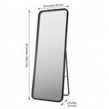 Tatum Crystal Lining Rectangle Metal Framed Antifog Front-Lit Tri-Color Wall Or Floor Full-Length Mirror with Smart Touch Black / 65" x 24" – DIM