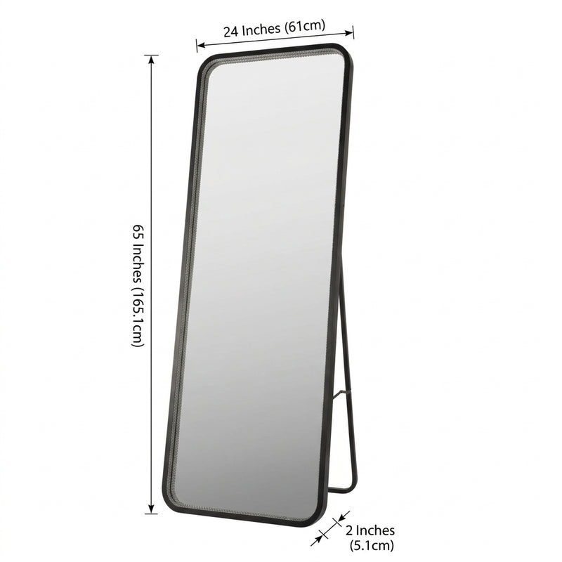 Tatum Crystal Lining Rectangle Metal Framed Antifog Front-Lit Tri-Color Wall Or Floor Full-Length Mirror with Smart Touch Black / 65" x 24" – DIM