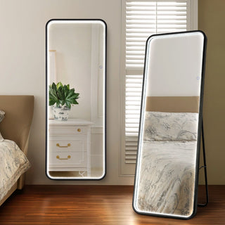 Tatum Crystal Lining Rectangle Metal Framed Antifog Front-Lit Tri-Color Wall Or Floor Full-Length Mirror with Smart Touch - JONATHAN Y