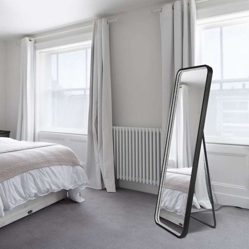 Tatum Crystal Lining Rectangle Metal Framed Antifog Front-Lit Tri-Color Wall Or Floor Full-Length Mirror with Smart Touch - JONATHAN Y