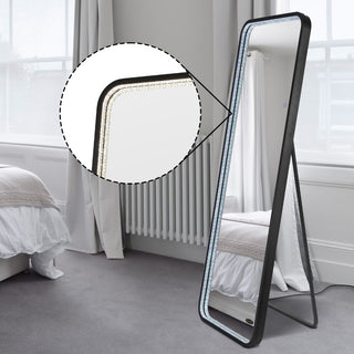 Tatum Crystal Lining Rectangle Metal Framed Antifog Front-Lit Tri-Color Wall Or Floor Full-Length Mirror with Smart Touch - JONATHAN Y