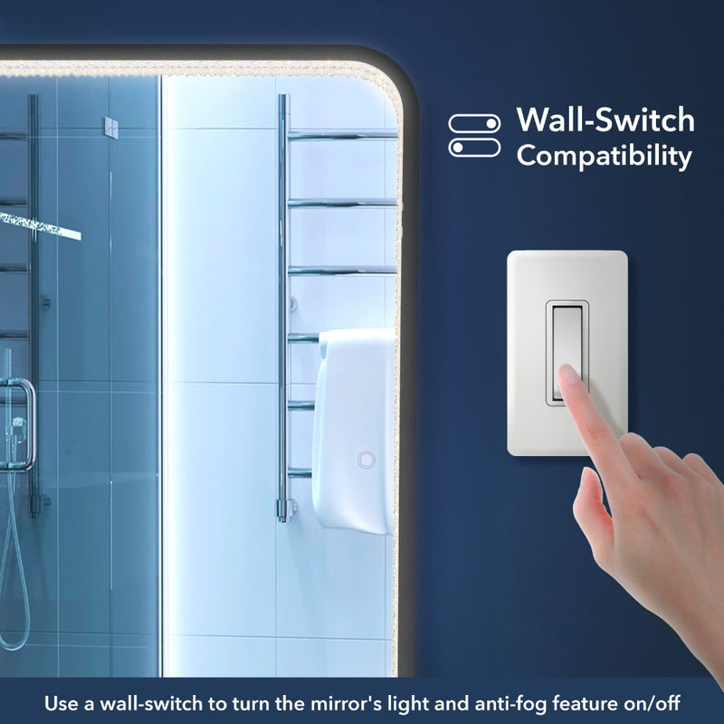 Tatum Crystal Lining Rectangle Metal Framed Antifog Front-Lit Tri-Color Wall Or Floor Full-Length Mirror with Smart Touch - JONATHAN Y