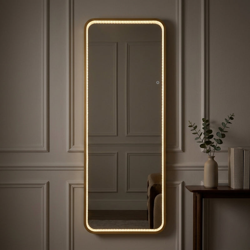Tatum Crystal Lining Rectangle Metal Framed Antifog Front-Lit Tri-Color Wall Or Floor Full-Length Mirror with Smart Touch Gold Painting / 65" x 24" – AI-ON