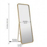 Tatum Crystal Lining Rectangle Metal Framed Antifog Front-Lit Tri-Color Wall Or Floor Full-Length Mirror with Smart Touch Gold Painting / 65" x 24" – DIM