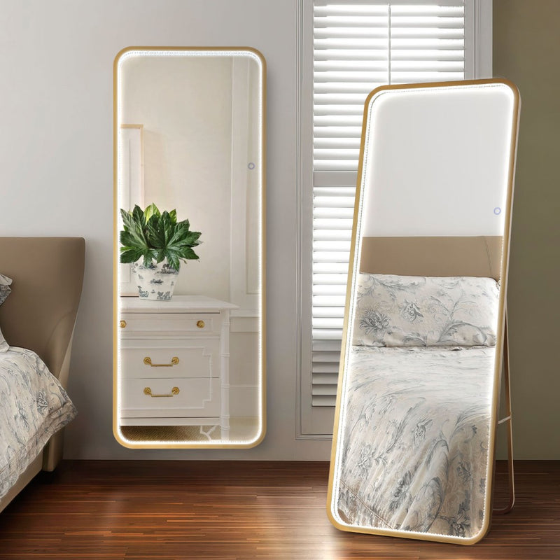 Tatum Crystal Lining Rectangle Metal Framed Antifog Front-Lit Tri-Color Wall Or Floor Full-Length Mirror with Smart Touch - JONATHAN Y