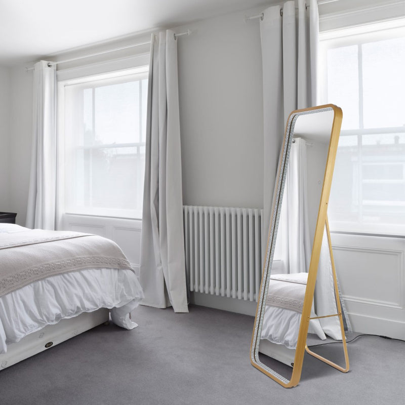 Tatum Crystal Lining Rectangle Metal Framed Antifog Front-Lit Tri-Color Wall Or Floor Full-Length Mirror with Smart Touch - JONATHAN Y