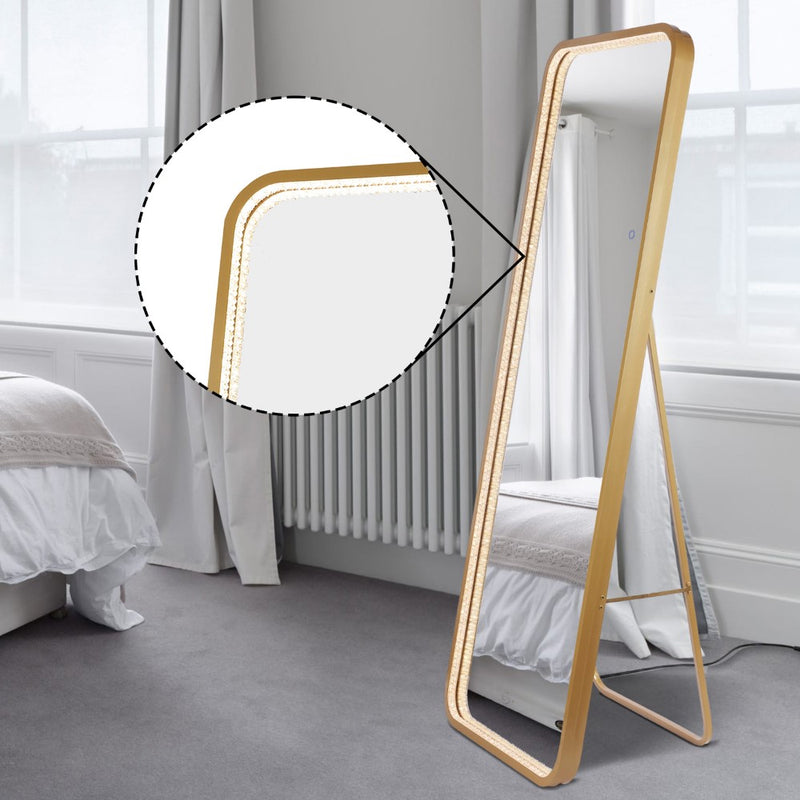 Tatum Crystal Lining Rectangle Metal Framed Antifog Front-Lit Tri-Color Wall Or Floor Full-Length Mirror with Smart Touch - JONATHAN Y