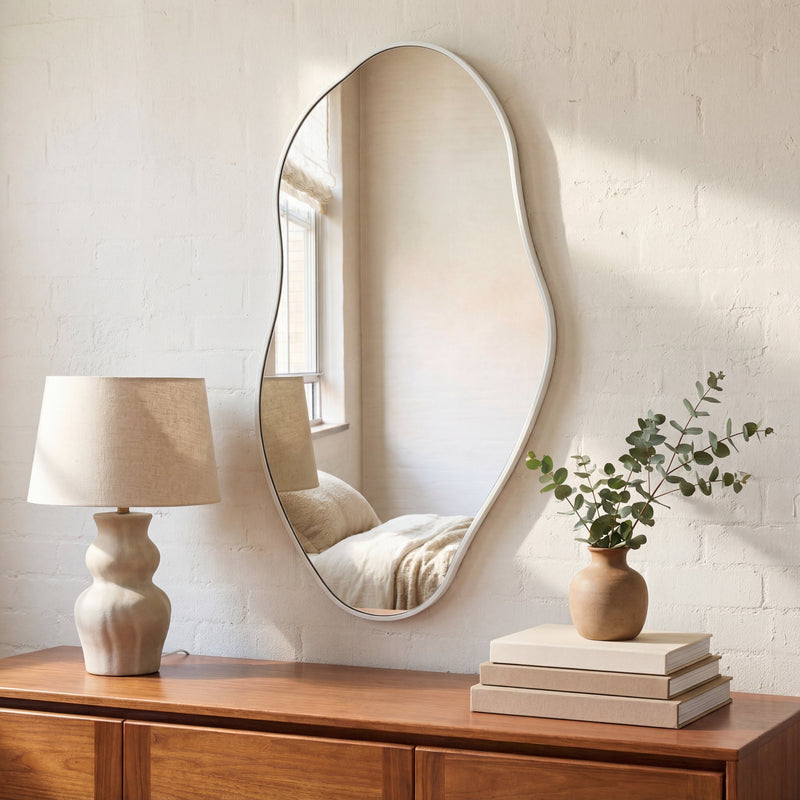 Everly 20 in. W x 42 in. H Large Irregular Framed Decorative Wall Mirror - JONATHAN Y