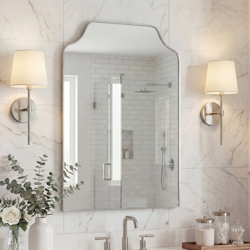 Lindie 24 in. W x 36 in. H Medium Scalloped-Top Metal Framed Wall Mounted Mirror - JONATHAN Y