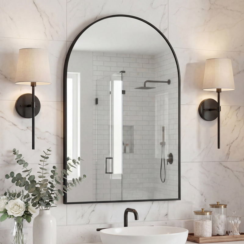 Elodie 24 in. W x 36 in. H Medium Arched Metal Framed Wall Mounted Mirror - JONATHAN Y