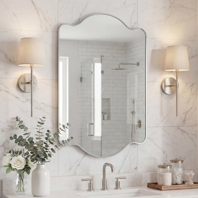 Louisa 24 in. W x 36 in. H Medium Scalloped Rectangular Metal Framed Wall Mirror - JONATHAN Y