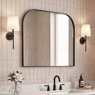 Aveline 38 in. W x 32 in. H Large Top Arched Rectangular Metal Framed Wall Mounted Mirror