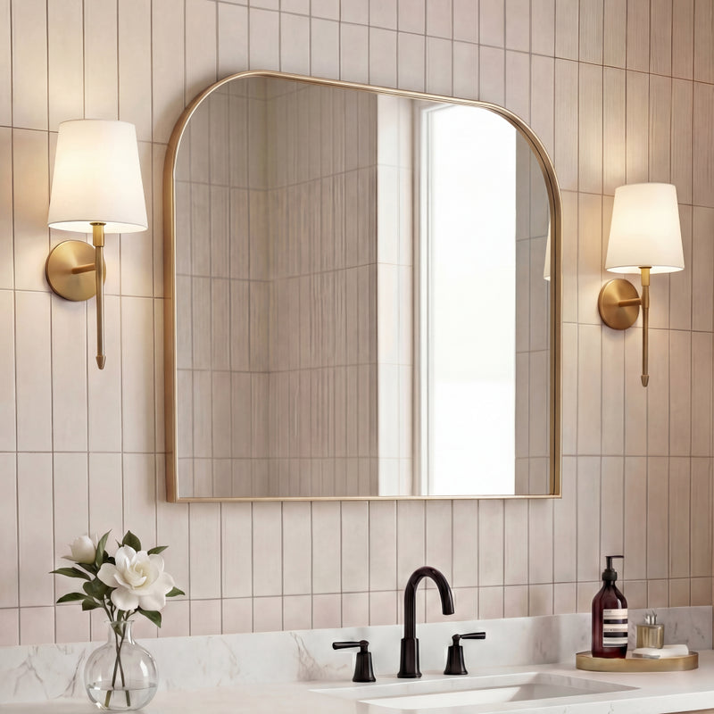 Aveline 38 in. W x 32 in. H Large Top Arched Rectangular Metal Framed Wall Mounted Mirror