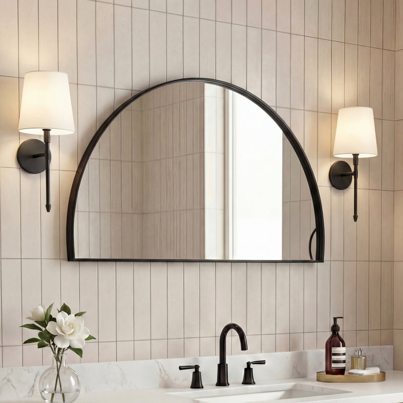 Solstice 42 in. W x 23 in. H Large Half Circle Metal Framed Wall Mounted Mirror