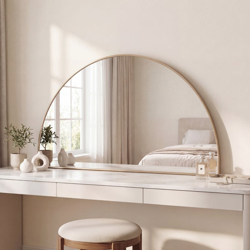 Solstice 42 in. W x 23 in. H Large Half Circle Metal Framed Wall Mounted Mirror