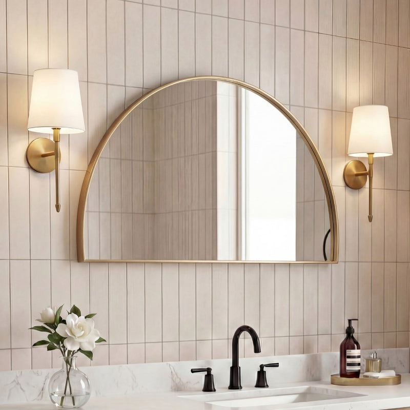 Solstice 42 in. W x 23 in. H Large Half Circle Metal Framed Wall Mounted Mirror