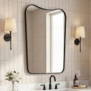 Alfie 24 in. W x 36 in. H Large Irregular Metal Framed Wall Mounted Mirror with Flat Bottom