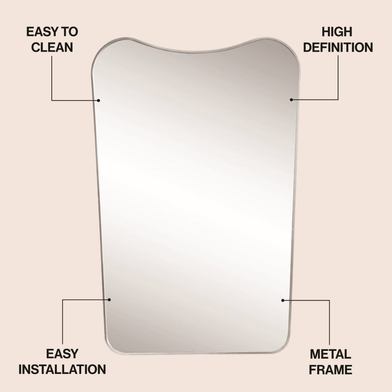 Alfie 24 in. W x 36 in. H Large Irregular Metal Framed Wall Mounted Mirror with Flat Bottom