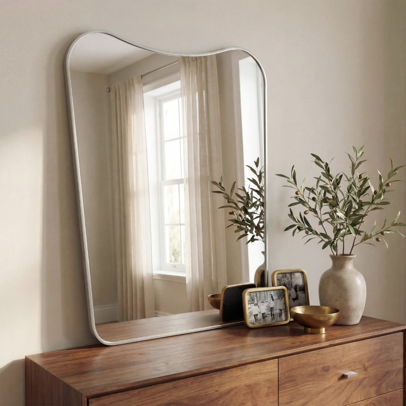 Alfie 24 in. W x 36 in. H Large Irregular Metal Framed Wall Mounted Mirror with Flat Bottom