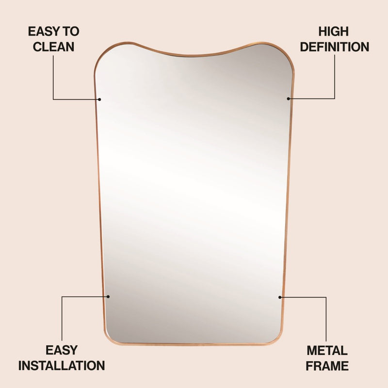Alfie 24 in. W x 36 in. H Large Irregular Metal Framed Wall Mounted Mirror with Flat Bottom
