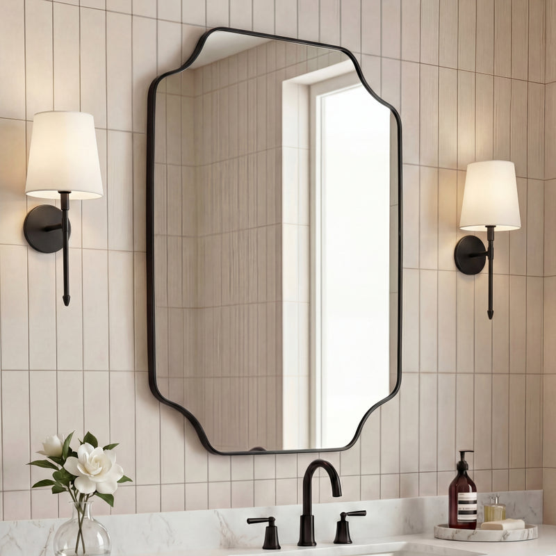 Alora 24 in. W x 36 in. H Medium Scalloped Rectangular Metal Framed Wall Mounted Mirror