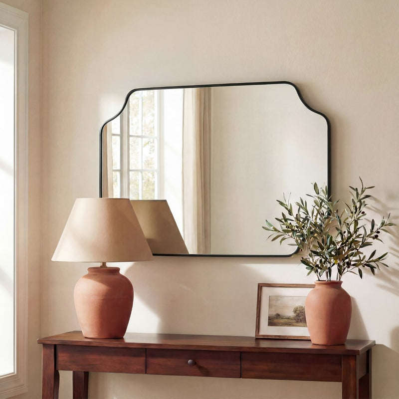 Alora 24 in. W x 36 in. H Medium Scalloped Rectangular Metal Framed Wall Mounted Mirror