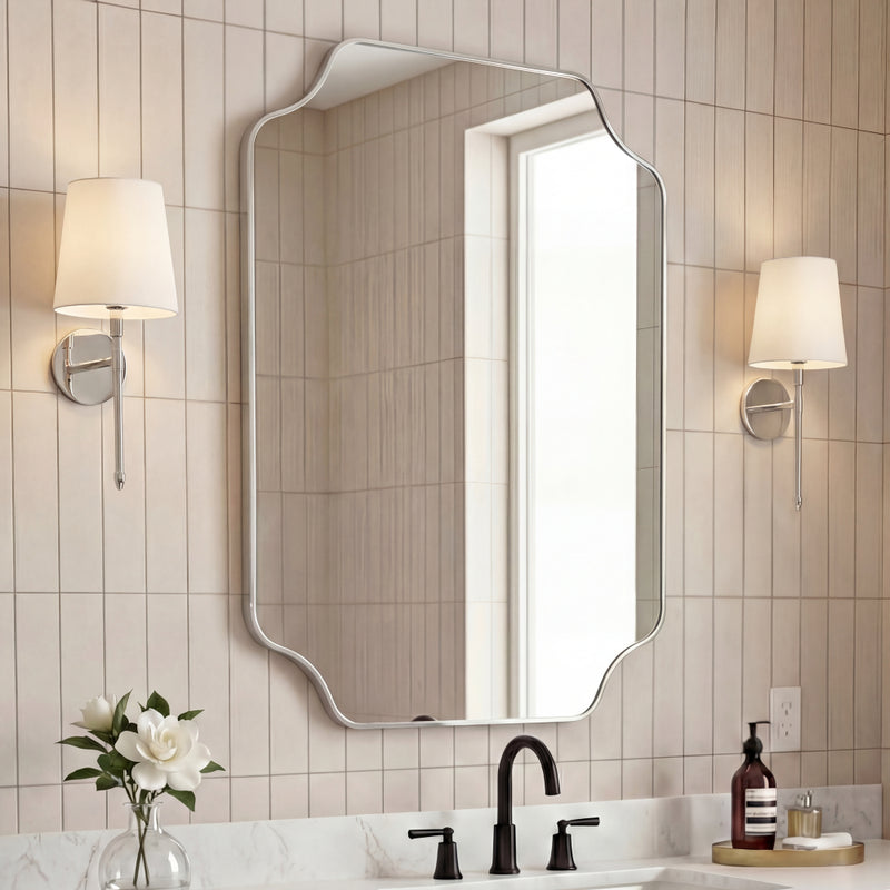 Alora 24 in. W x 36 in. H Medium Scalloped Rectangular Metal Framed Wall Mounted Mirror