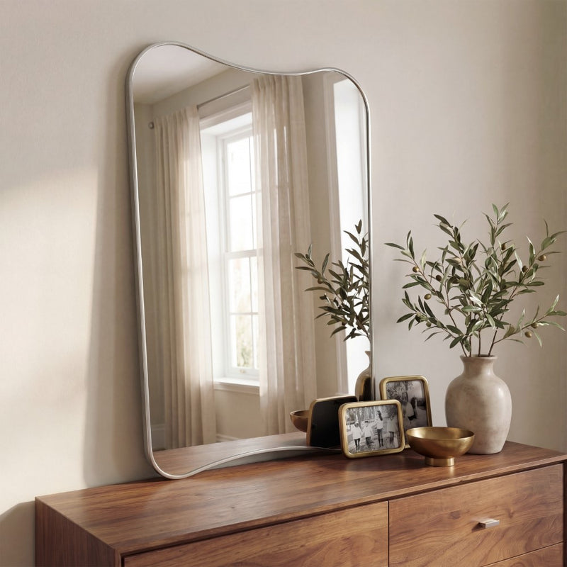 Alfie 24 in. W x 36 in. H Large Irregular Metal Framed Wall Mounted Mirror