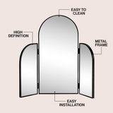 Arjen 3-Way 28 in. W x 28 in. H Medium Arch Trifold Adjustable Aluminum Alloy Framed Vanity Mirror for Tabletop and Wall Mount