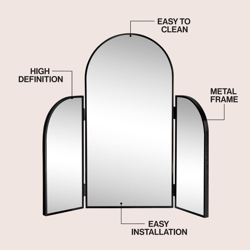 Arjen 3-Way 28 in. W x 28 in. H Medium Arch Trifold Adjustable Aluminum Alloy Framed Vanity Mirror for Tabletop and Wall Mount