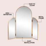 Arjen 3-Way 28 in. W x 28 in. H Medium Arch Trifold Adjustable Aluminum Alloy Framed Vanity Mirror for Tabletop and Wall Mount