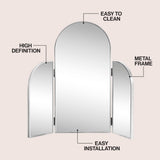 Arjen 3-Way 28 in. W x 28 in. H Medium Arch Trifold Adjustable Aluminum Alloy Framed Vanity Mirror for Tabletop and Wall Mount