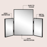 Orthos 3-Way 30 in. W x 20 in. H Medium Rectangular Trifold Adjustable Aluminum Alloy Framed Vanity Mirror for Tabletop and Wall Mount