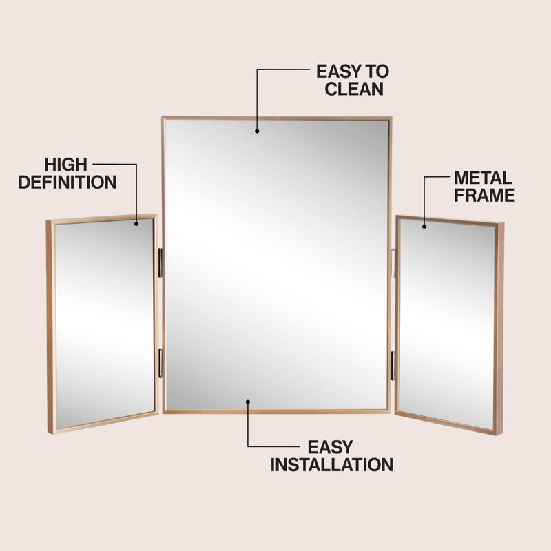 Orthos 3-Way 30 in. W x 20 in. H Medium Rectangular Trifold Adjustable Aluminum Alloy Framed Vanity Mirror for Tabletop and Wall Mount
