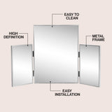 Orthos 3-Way 30 in. W x 20 in. H Medium Rectangular Trifold Adjustable Aluminum Alloy Framed Vanity Mirror for Tabletop and Wall Mount