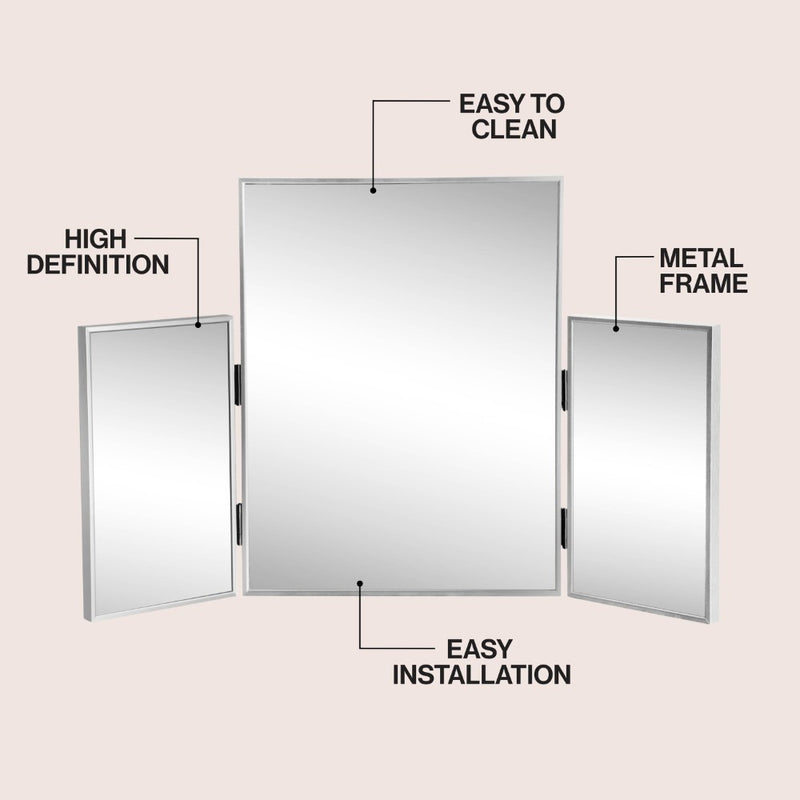 Orthos 3-Way 30 in. W x 20 in. H Medium Rectangular Trifold Adjustable Aluminum Alloy Framed Vanity Mirror for Tabletop and Wall Mount