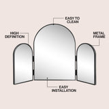 Verity 3-Way 30 in. W x 20 in. H Medium Arch Trifold Adjustable Aluminum Alloy Framed Vanity Mirror for Tabletop and Wall Mount